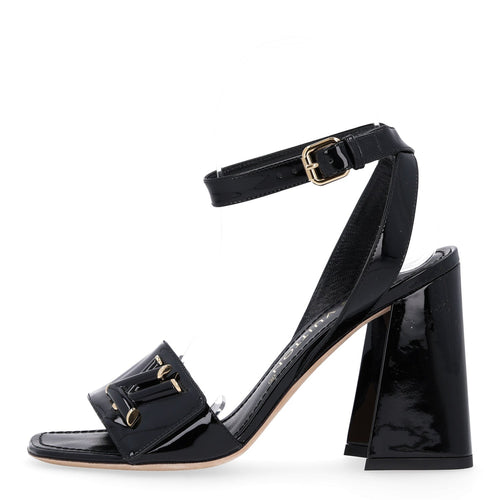 Patent Calfskin Shake Sandals Black