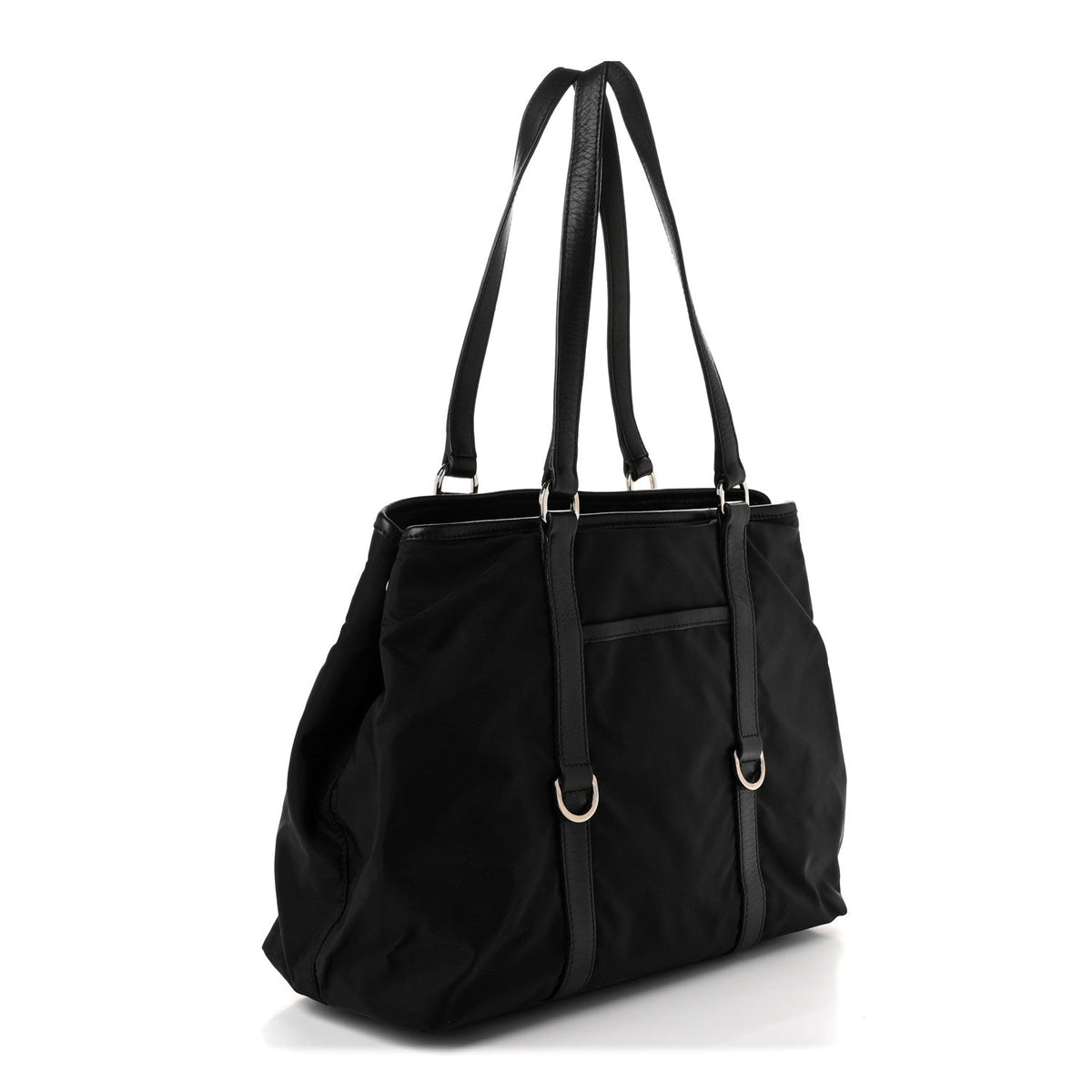 Leather Nylon Tote Bag - Black