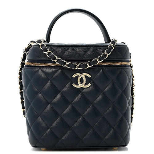 Small Quilted Caviar Handbag - Blue