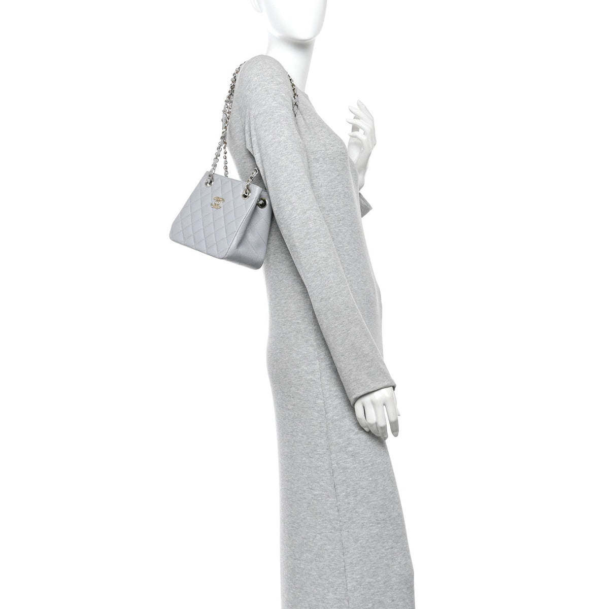 Mini Quilted Caviar Bucket Bag - Grey