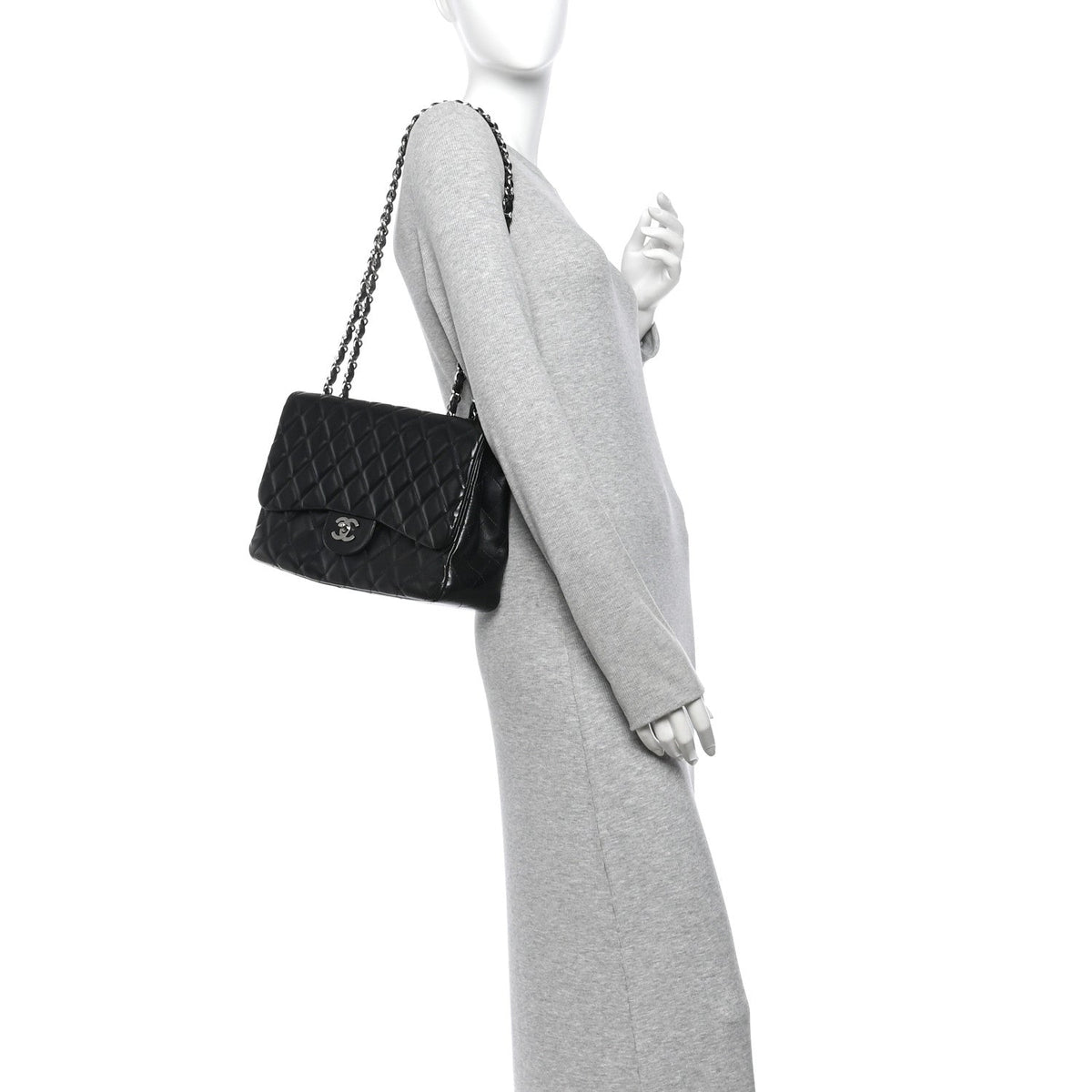 Quilted Lambskin Flap Shoulder Bag - Black