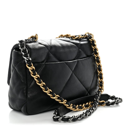Medium Quilted Goatskin Flap Shoulder Bag - Black