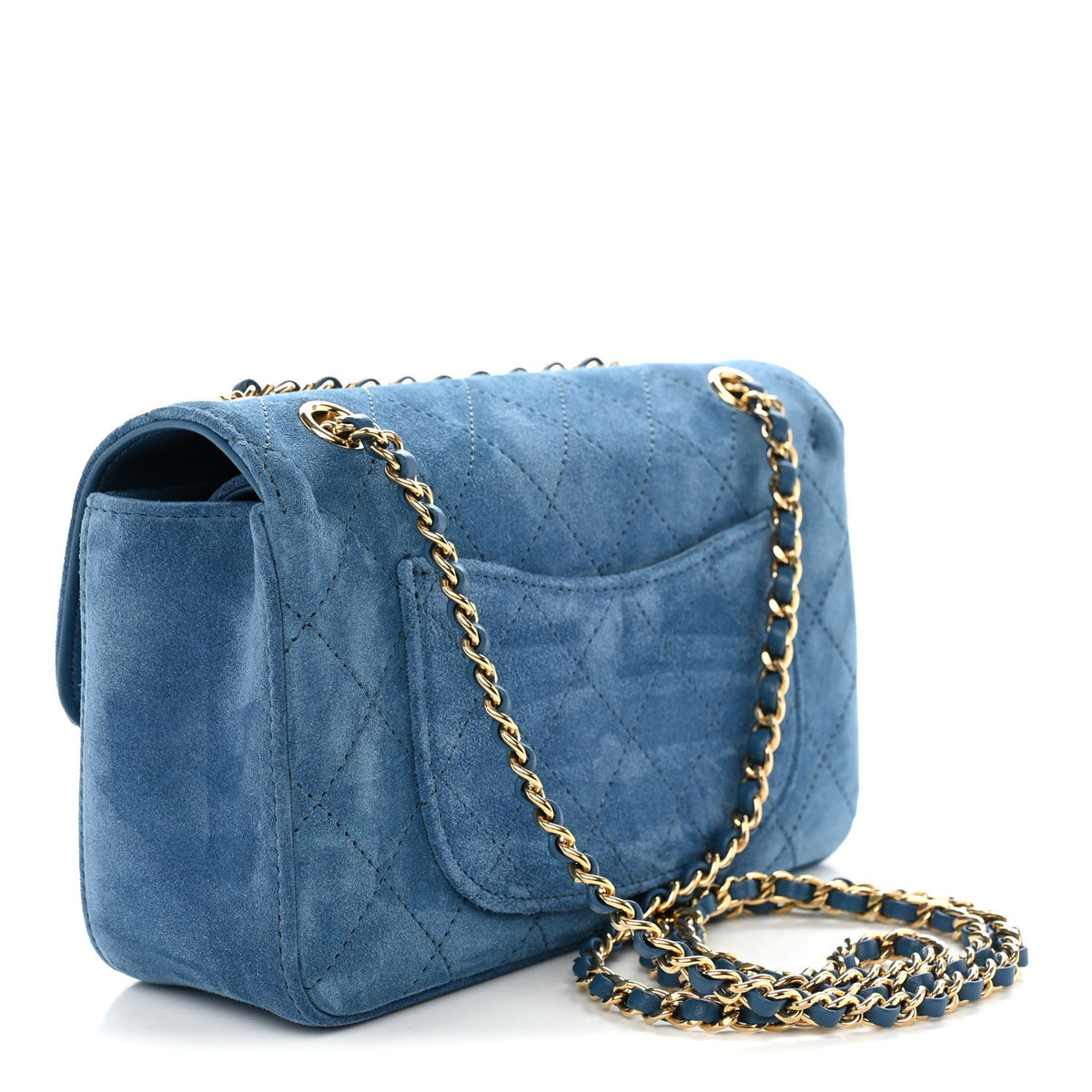 Mini Calfskin Suede Flap Shoulder Bag - Blue