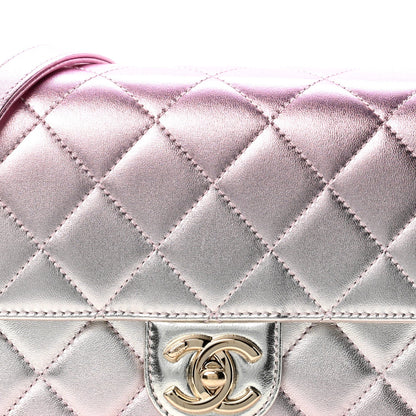 Large Quilted Lambskin Flap Shoulder Bag - Gold