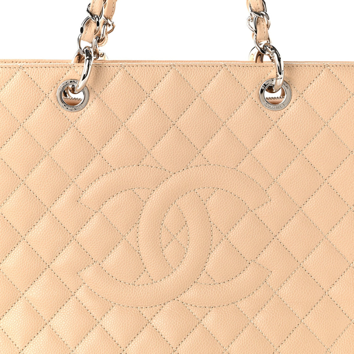 Quilted Caviar Tote Bag - Beige