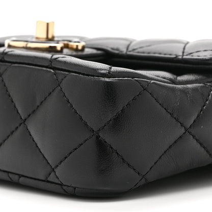 Mini Quilted Lambskin Flap Shoulder Bag - Black