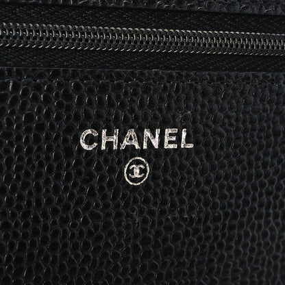 Quilted Caviar Wallet Bag - Black