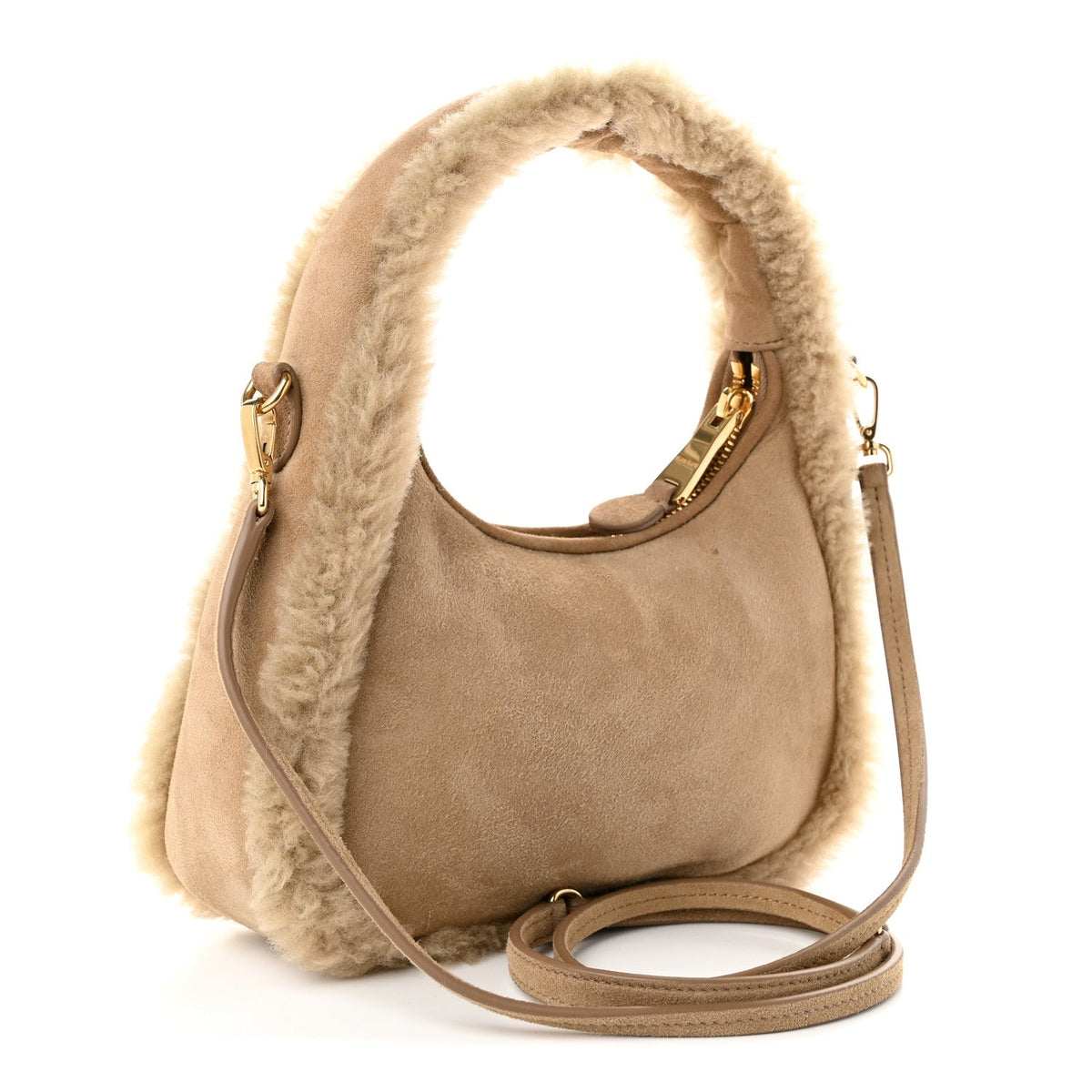 Mini Suede Shearling Hobo Bag