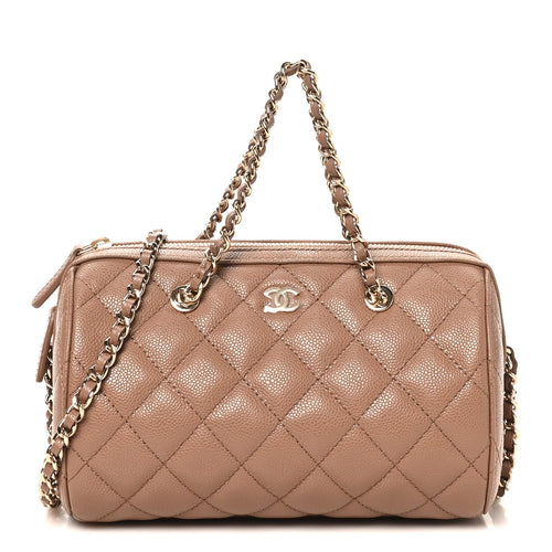 Quilted Caviar Clutch Bag - Brown