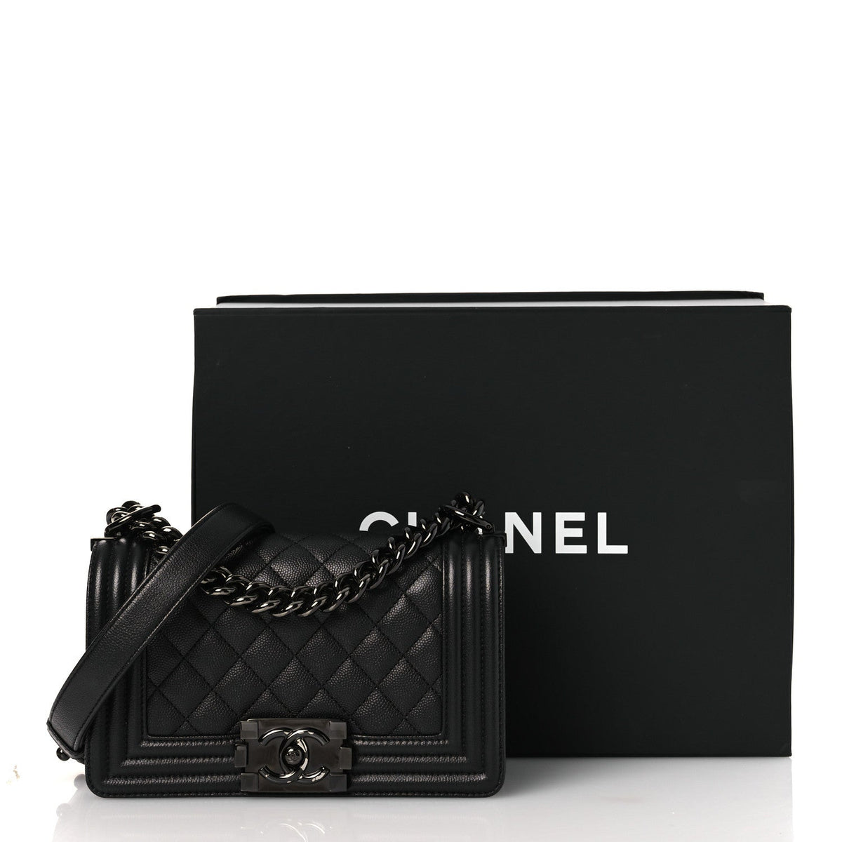 Small Quilted Caviar Flap Shoulder Bag - Black