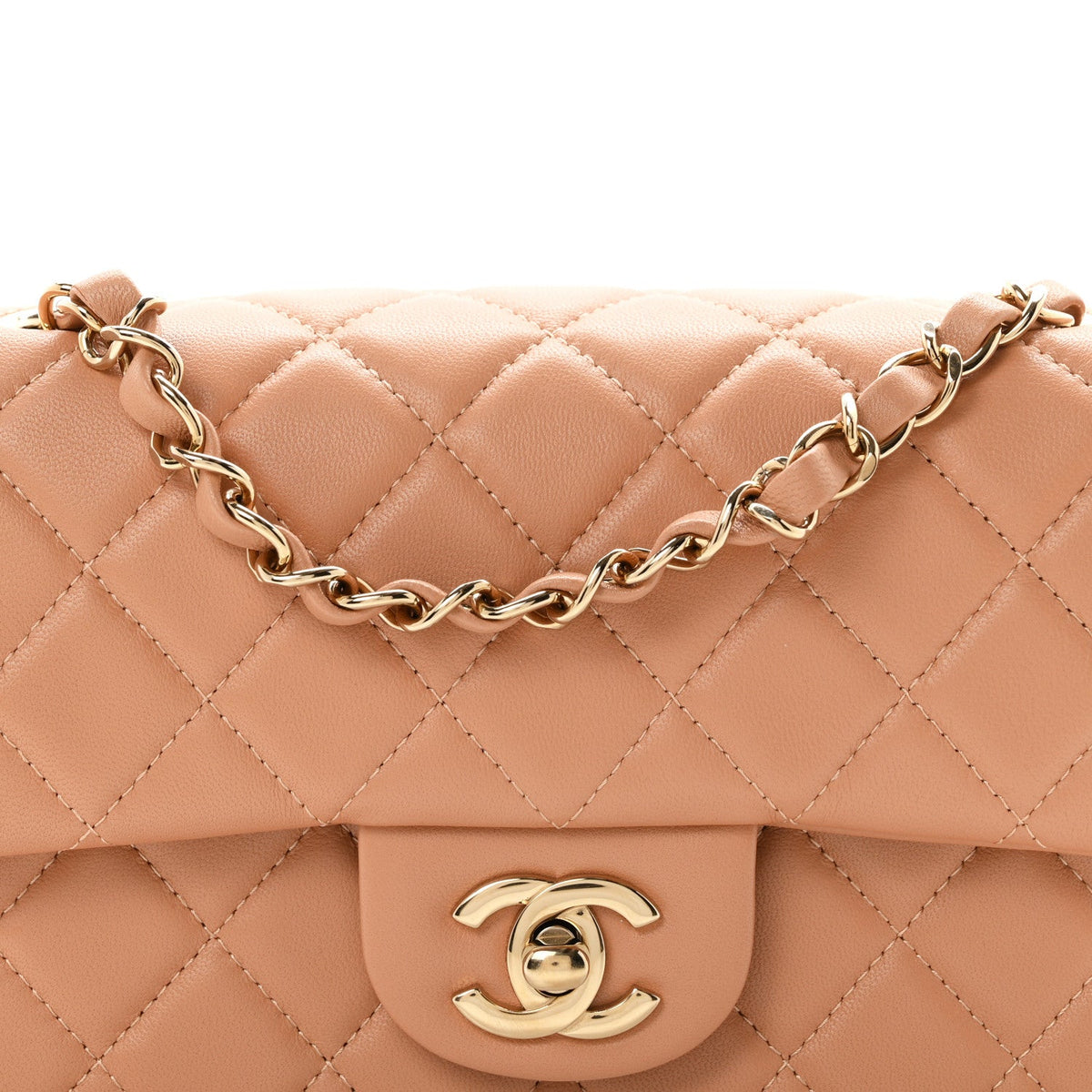 Mini Quilted Lambskin Flap Shoulder Bag - Tan