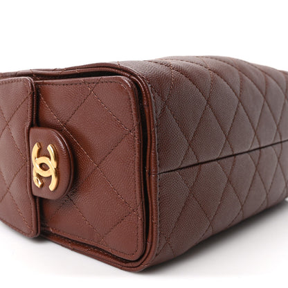 Mini Quilted Caviar Handbag - Brown
