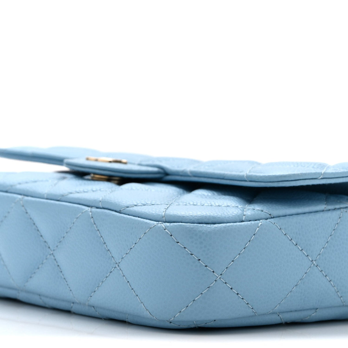 Quilted Caviar Flap Shoulder Bag - Light Blue