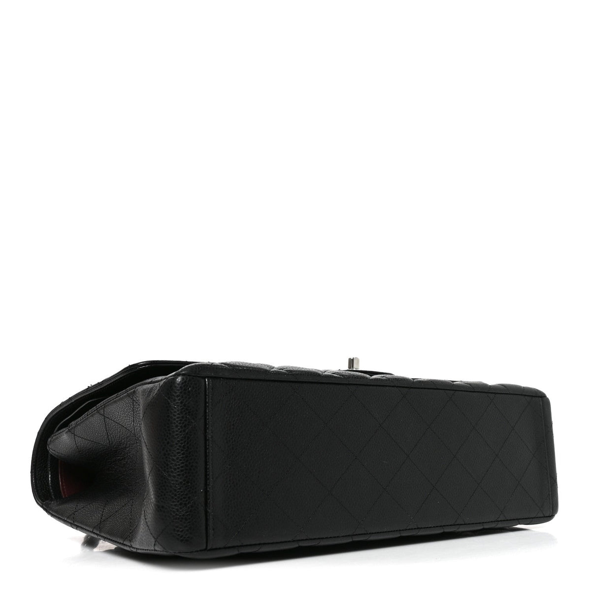 Maxi Quilted Caviar Flap Shoulder Bag - Black