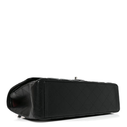 Maxi Quilted Caviar Flap Shoulder Bag - Black