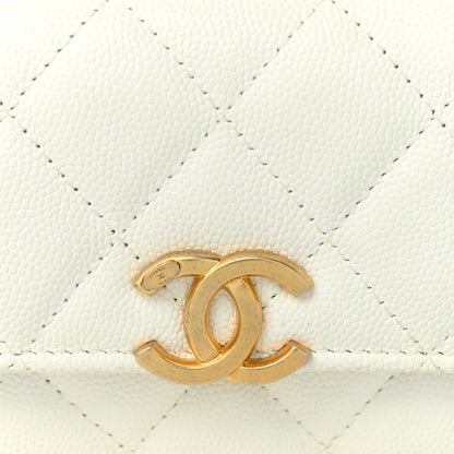 Quilted Caviar Clutch Bag - White