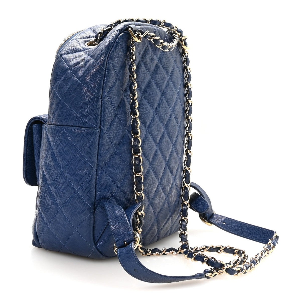 Large Quilted Caviar Backpack - Blue
