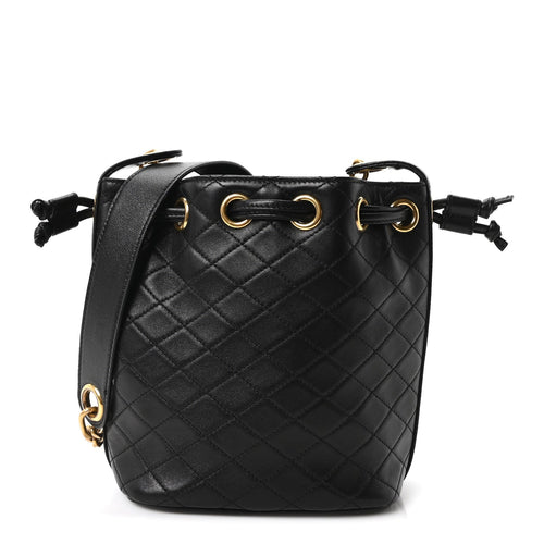 Small Quilted Lambskin Bucket Bag - Black