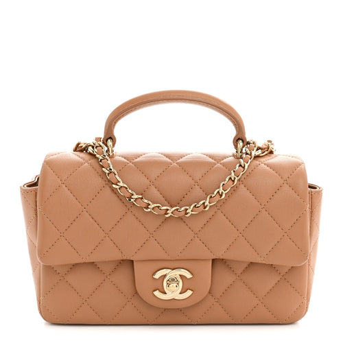 Mini Quilted Lambskin Flap Shoulder Bag - Tan