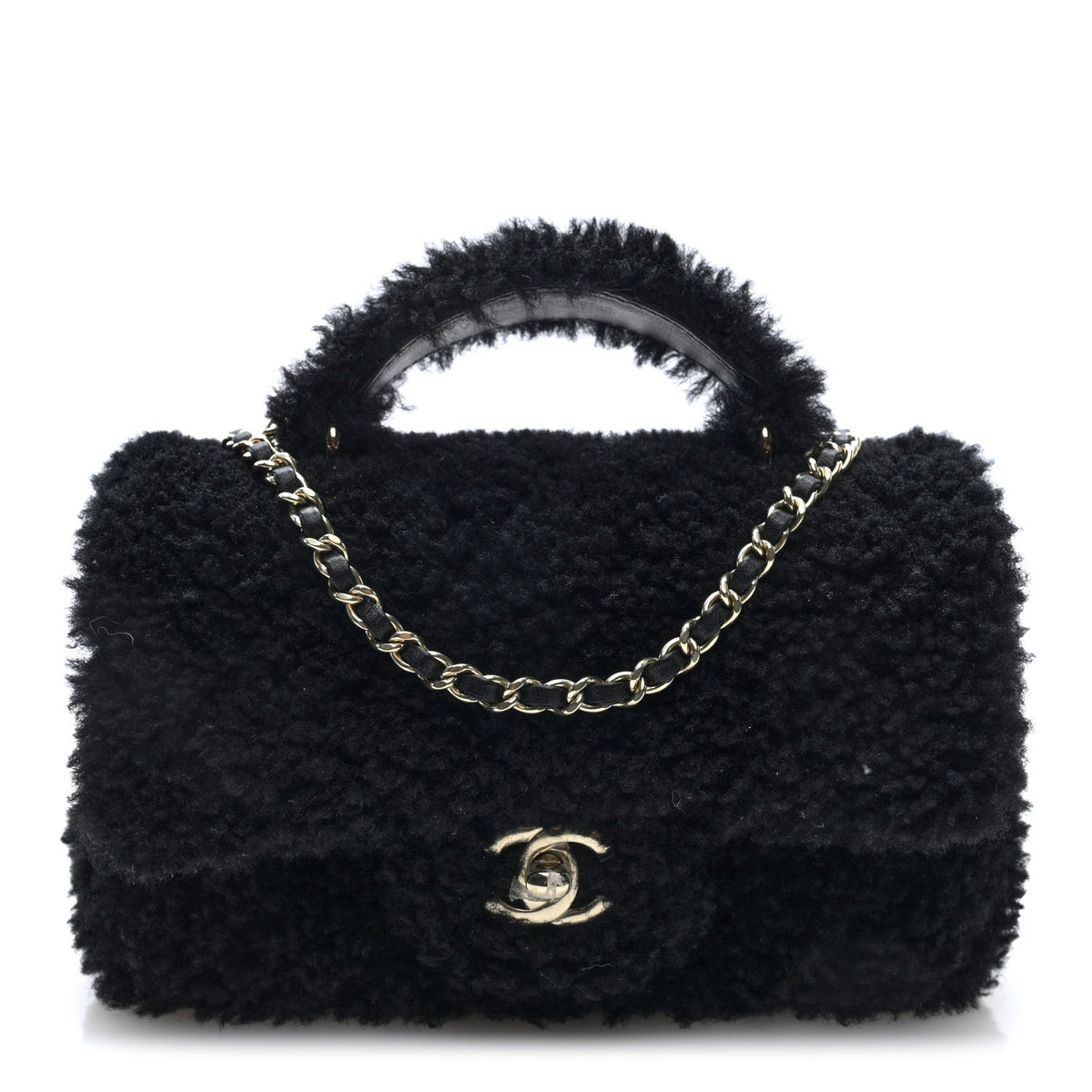 Mini Quilted Shearling Flap Shoulder Bag - Tan