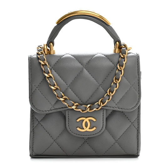 Quilted Lambskin Clutch Bag - Grey