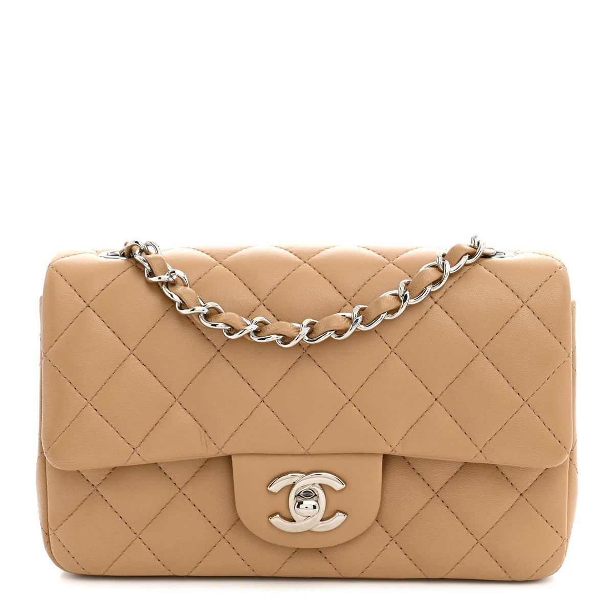Mini Quilted Lambskin Flap Shoulder Bag - Tan
