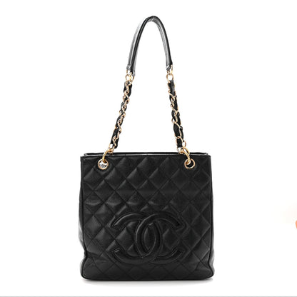 Quilted Caviar Tote Bag - Black