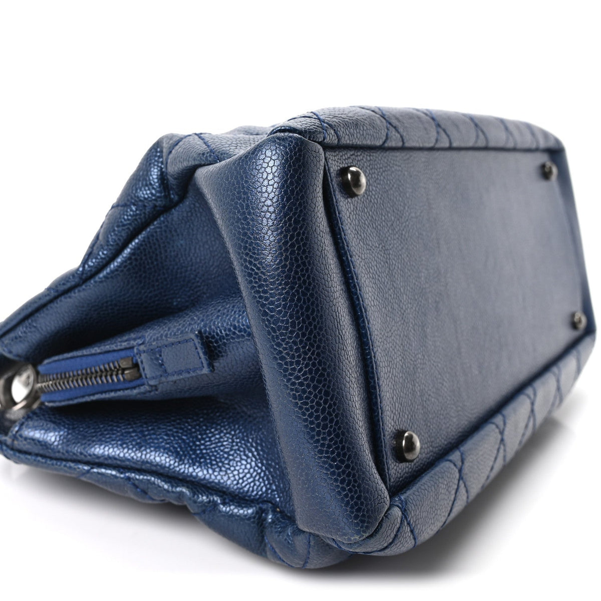 Quilted Caviar Tote Bag - Blue