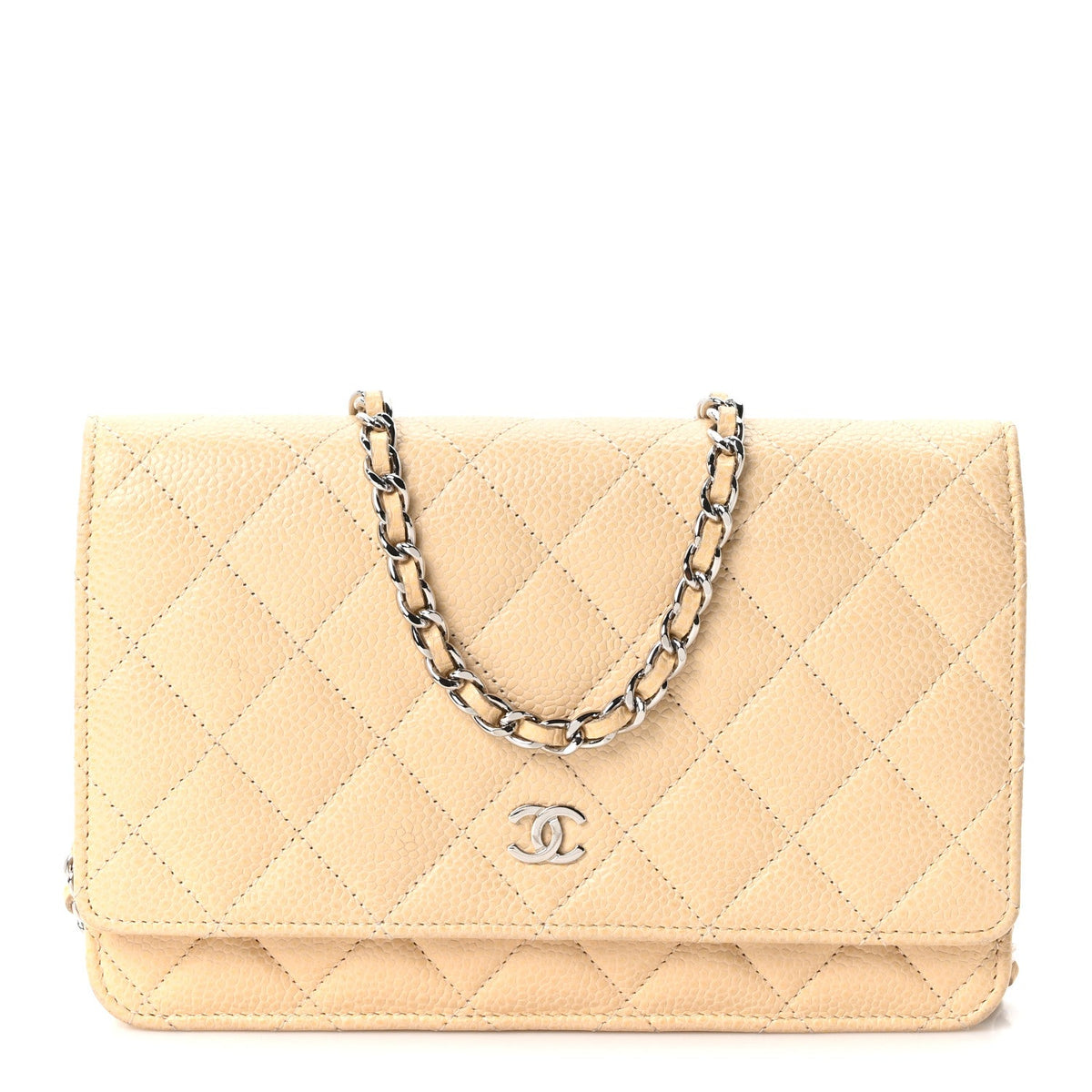 Quilted Caviar Wallet Bag - Beige