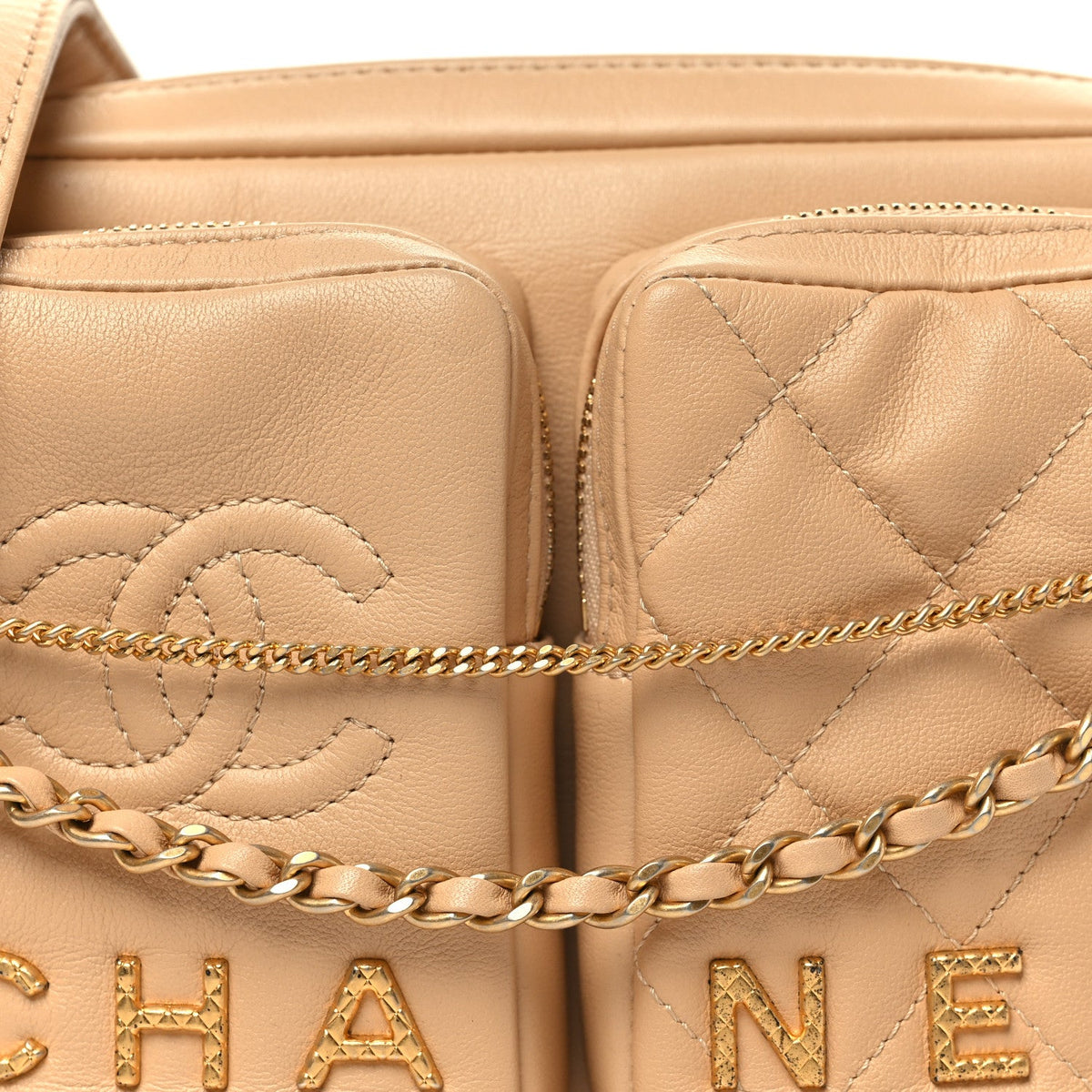 Small Quilted Calfskin Handbag - Beige