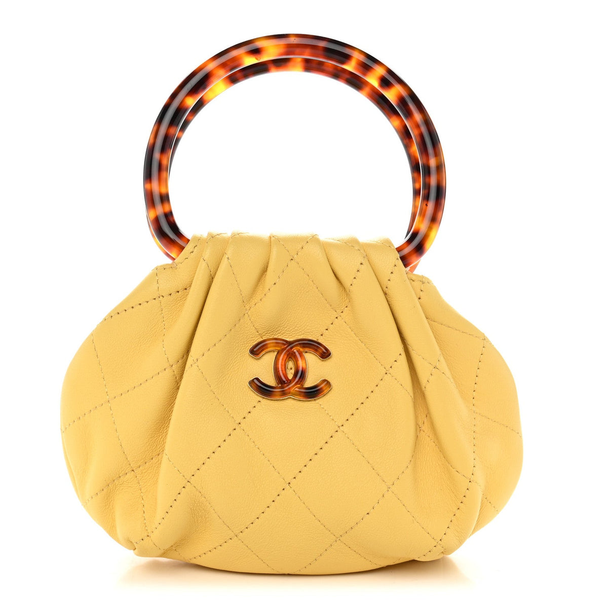 Mini Quilted Lambskin Pouch - Yellow