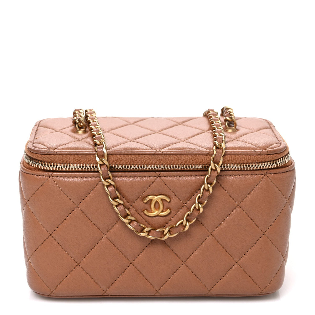 Small Quilted Lambskin Handbag - Brown
