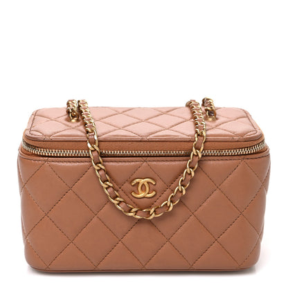 Small Quilted Lambskin Handbag - Brown