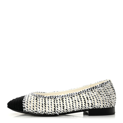 Crochet Cap Toe Ballerina Flats White Black