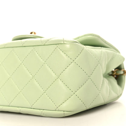 Mini Quilted Lambskin Flap Shoulder Bag - Light Green