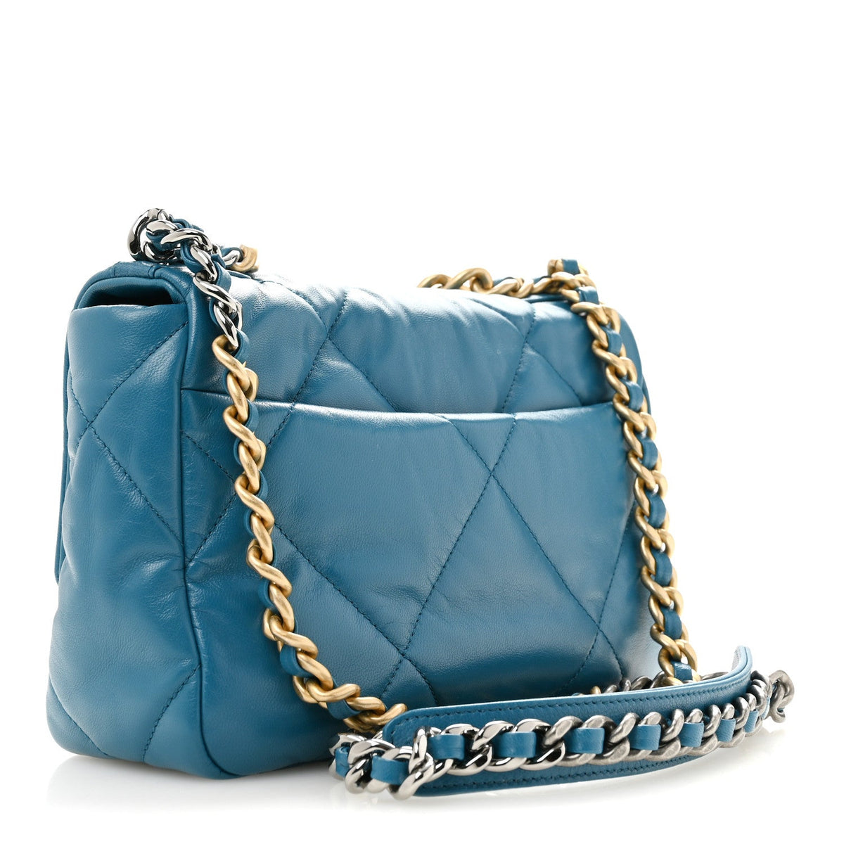 Medium Quilted Goatskin Flap Shoulder Bag - Turquoise