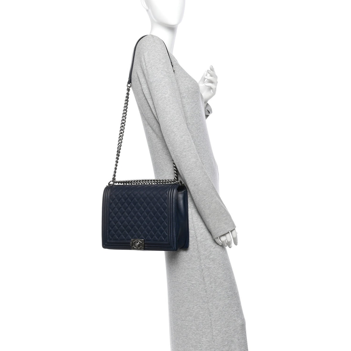 Large Quilted Calfskin Flap Shoulder Bag - Blue