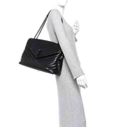 Large Quilted Calfskin Satchel Bag - Black