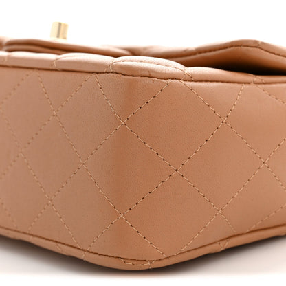 Mini Quilted Lambskin Flap Shoulder Bag - Tan