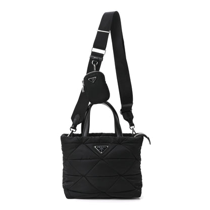 Quilted Nylon Tote Bag - Black