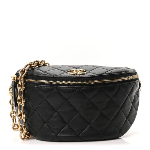 Quilted Lambskin Belt Bag - Black