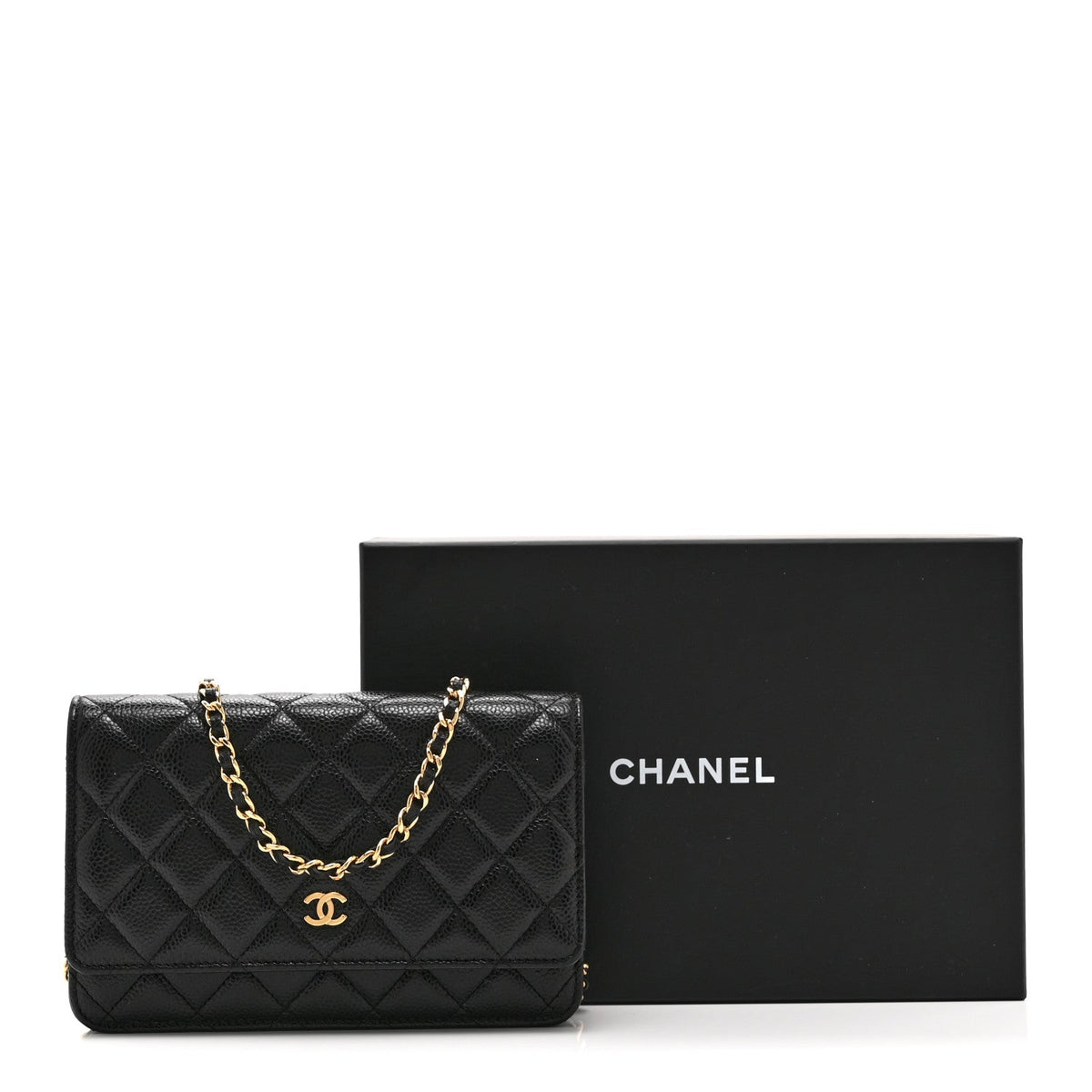 Quilted Caviar Wallet Bag - Black