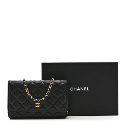 Quilted Caviar Wallet Bag - Black