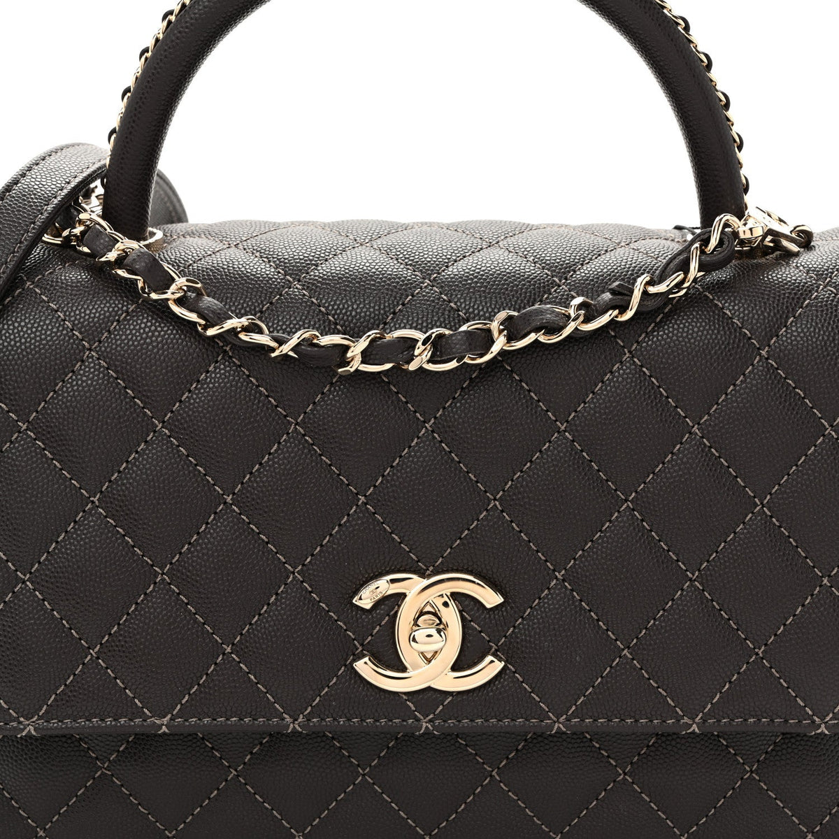 Small Quilted Caviar Flap Shoulder Bag - Brown