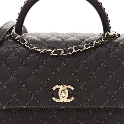 Small Quilted Caviar Flap Shoulder Bag - Brown