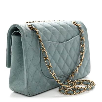 Medium Quilted Caviar Flap Shoulder Bag - Light Blue