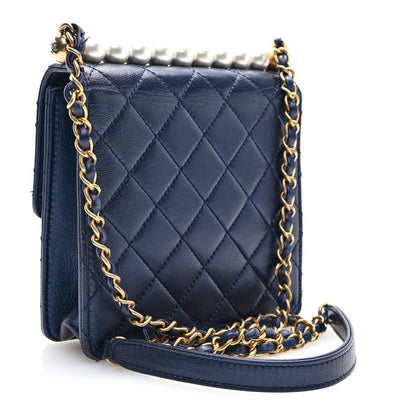 Quilted Lambskin Flap Shoulder Bag - Blue