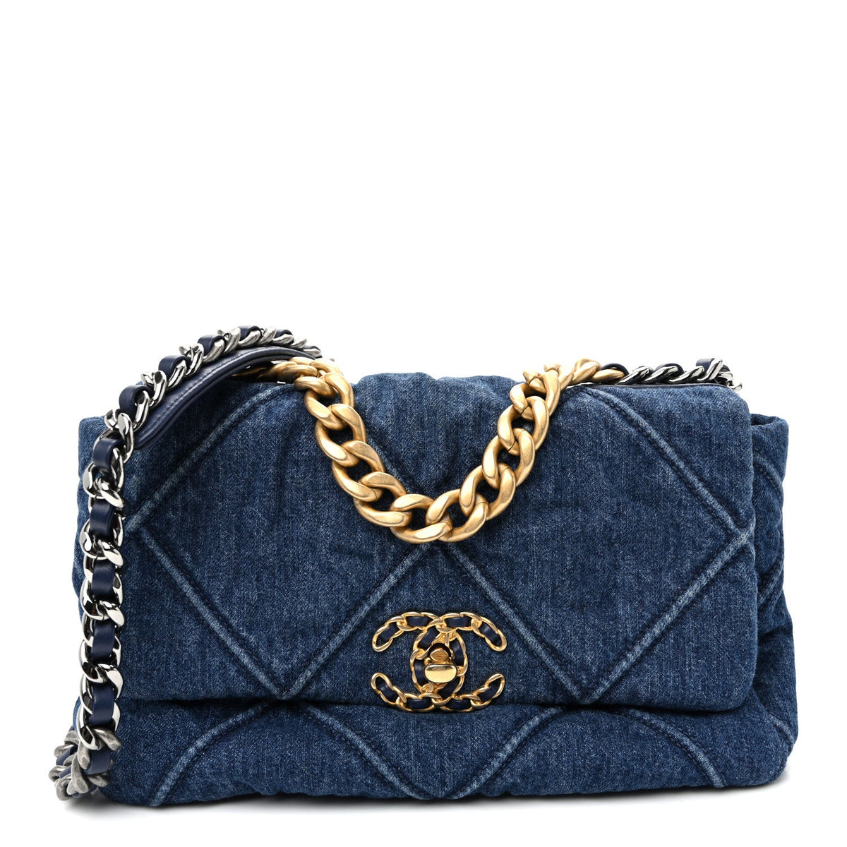 Medium Quilted Flap Shoulder Bag - Blue