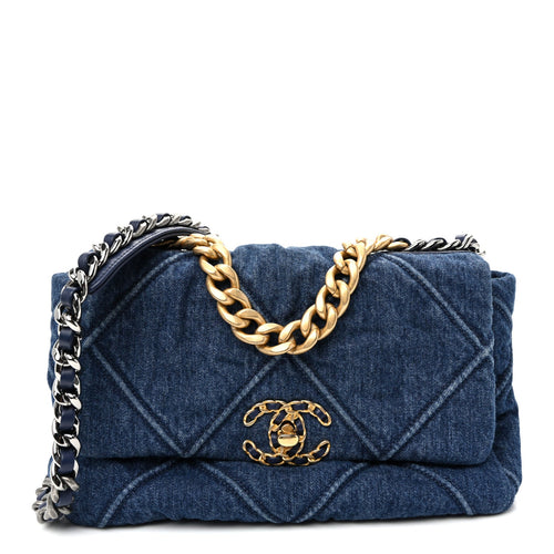 Medium Quilted Flap Shoulder Bag - Blue
