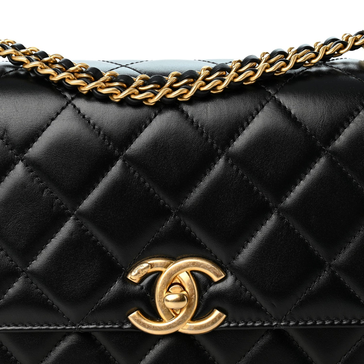 Quilted Calfskin Flap Shoulder Bag - Black